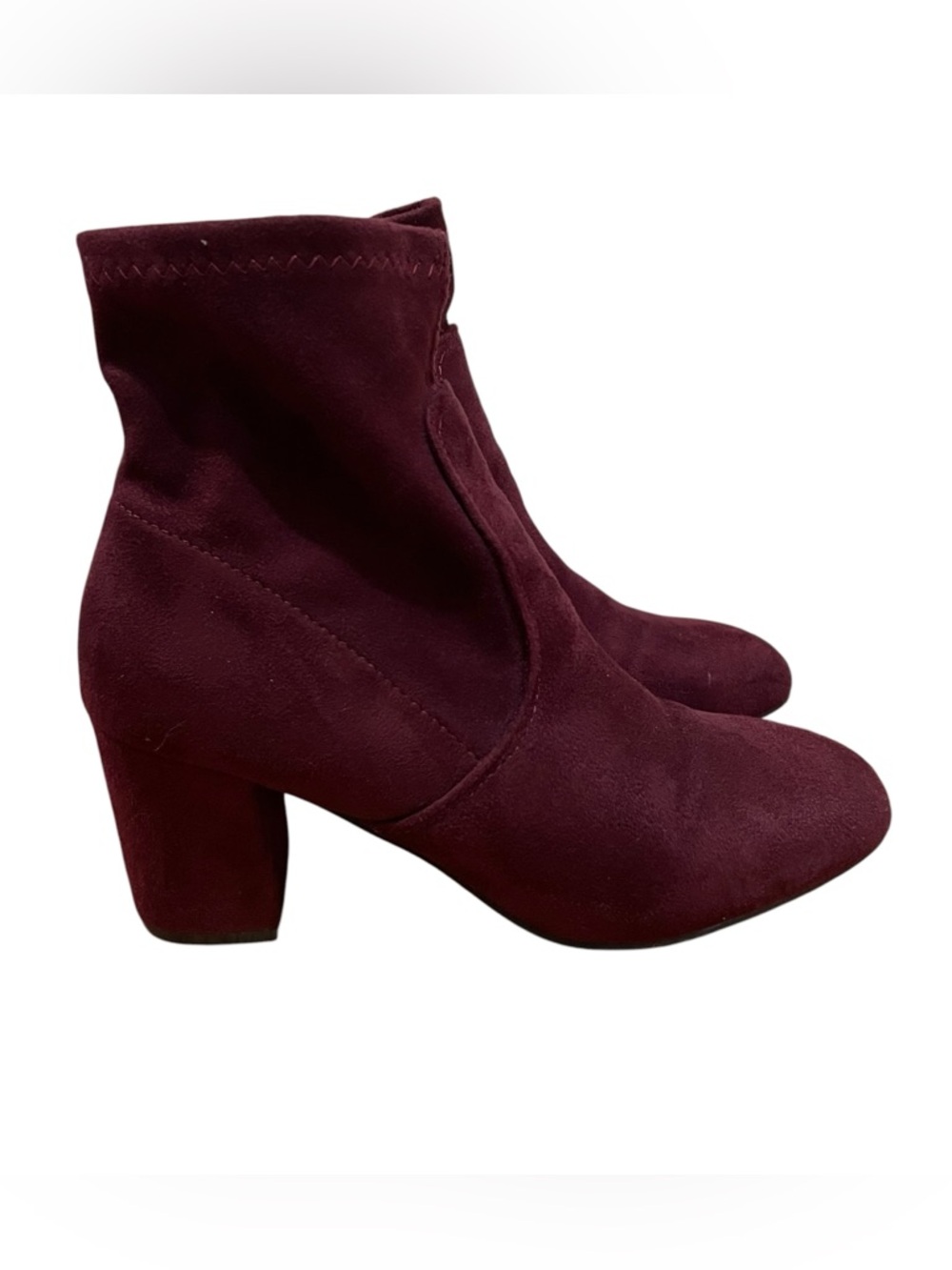 Rachel Zoe Suede Sock Bootie Block Heel Ankle Boots Burgundy Women’s Size 8